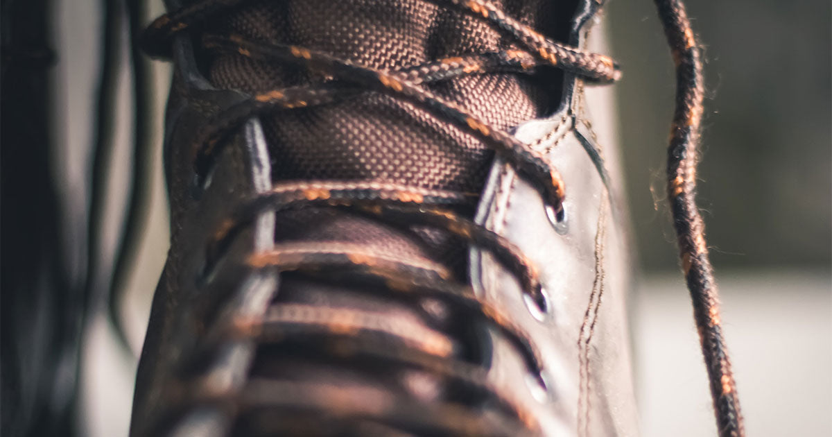 Close up of leather boots and laces