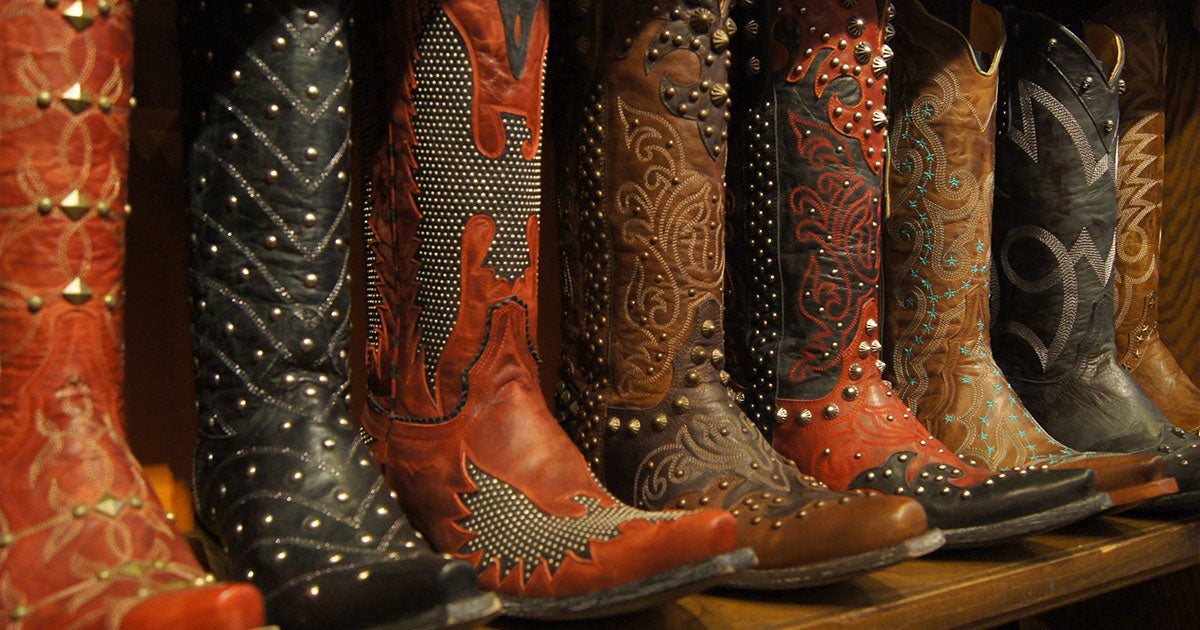 Row of decorative cowboy boots