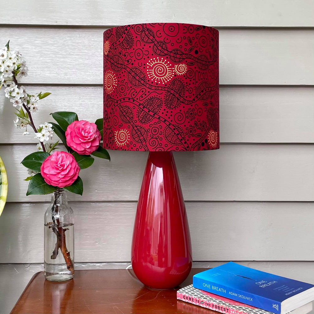 red lampshades