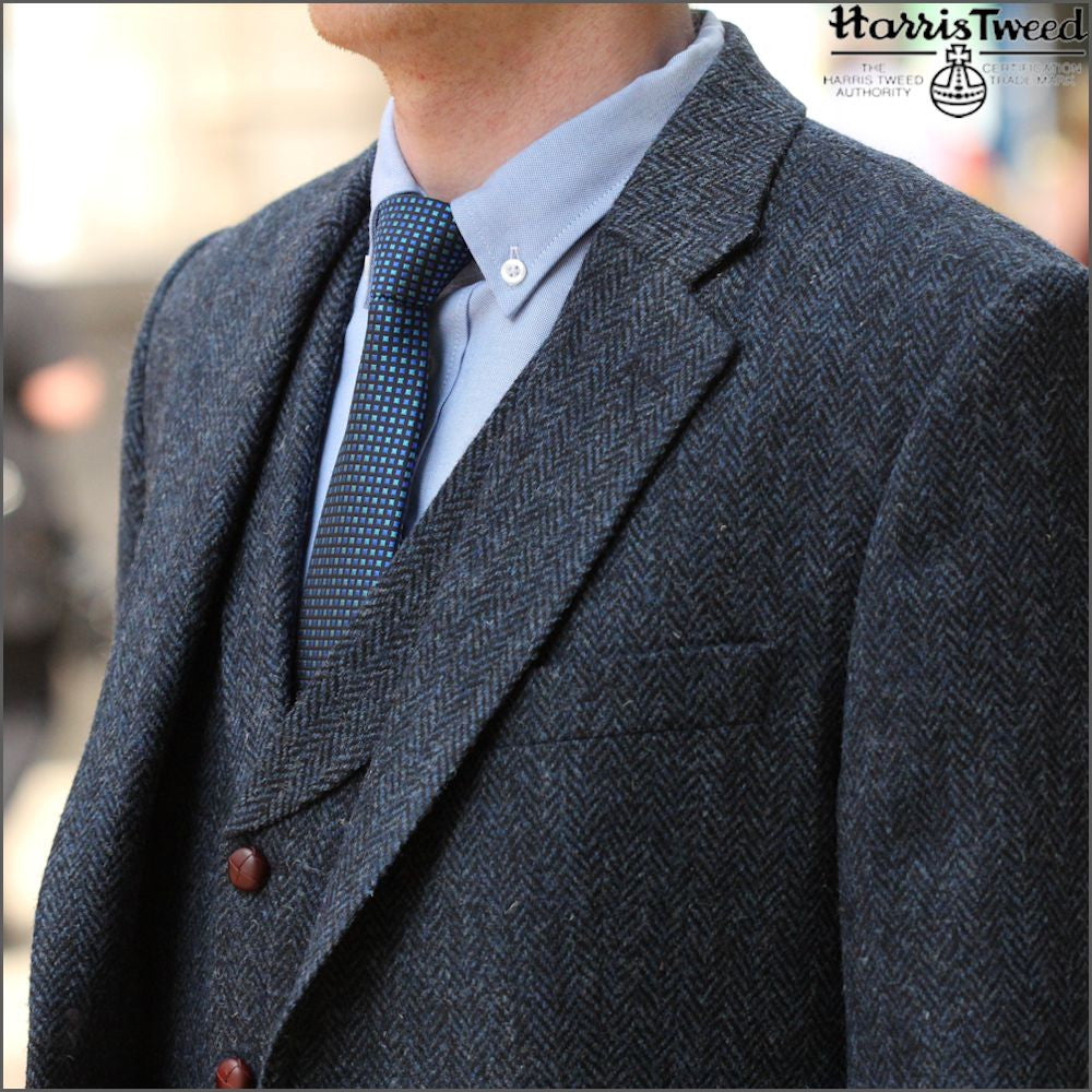 Harris Tweed Dark Blue Herringbone Jacket | cwmenswear