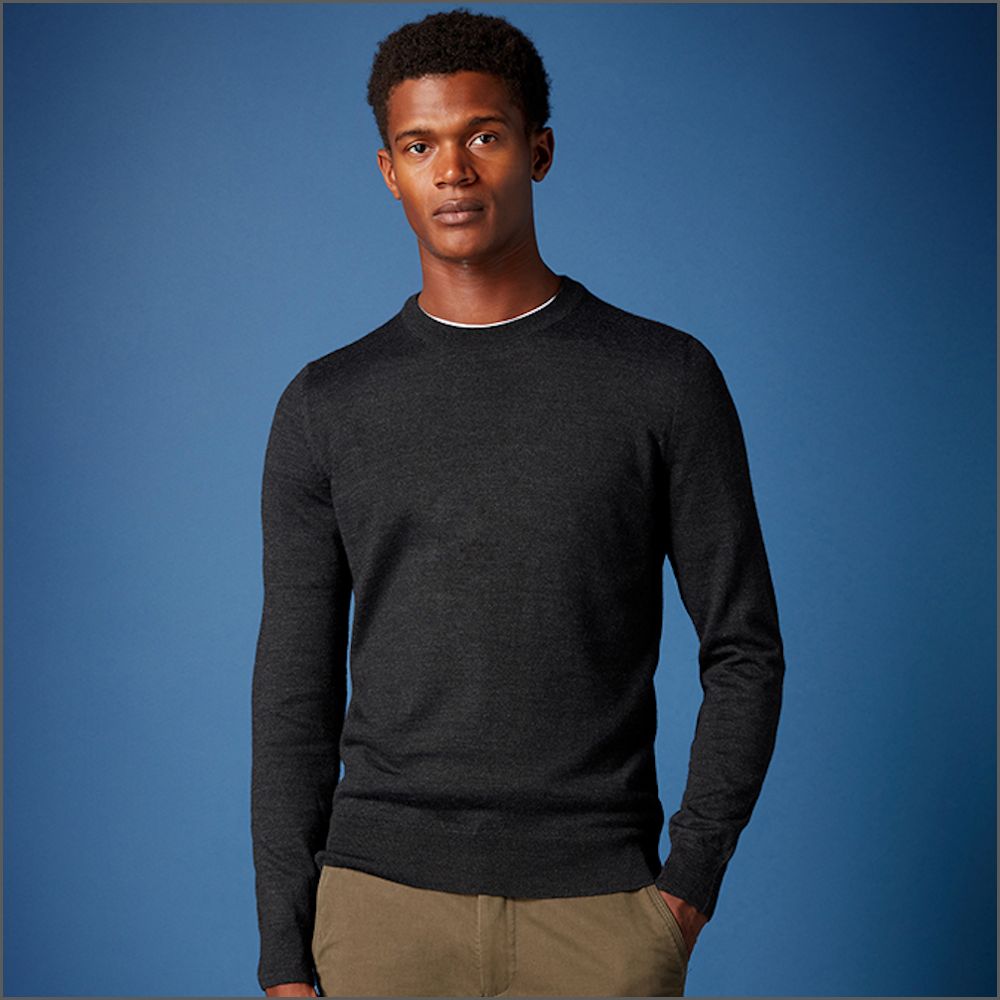 Remus Uomo Grey Tapered Fit Merino Wool-Blend Crew Neck Sweater>>