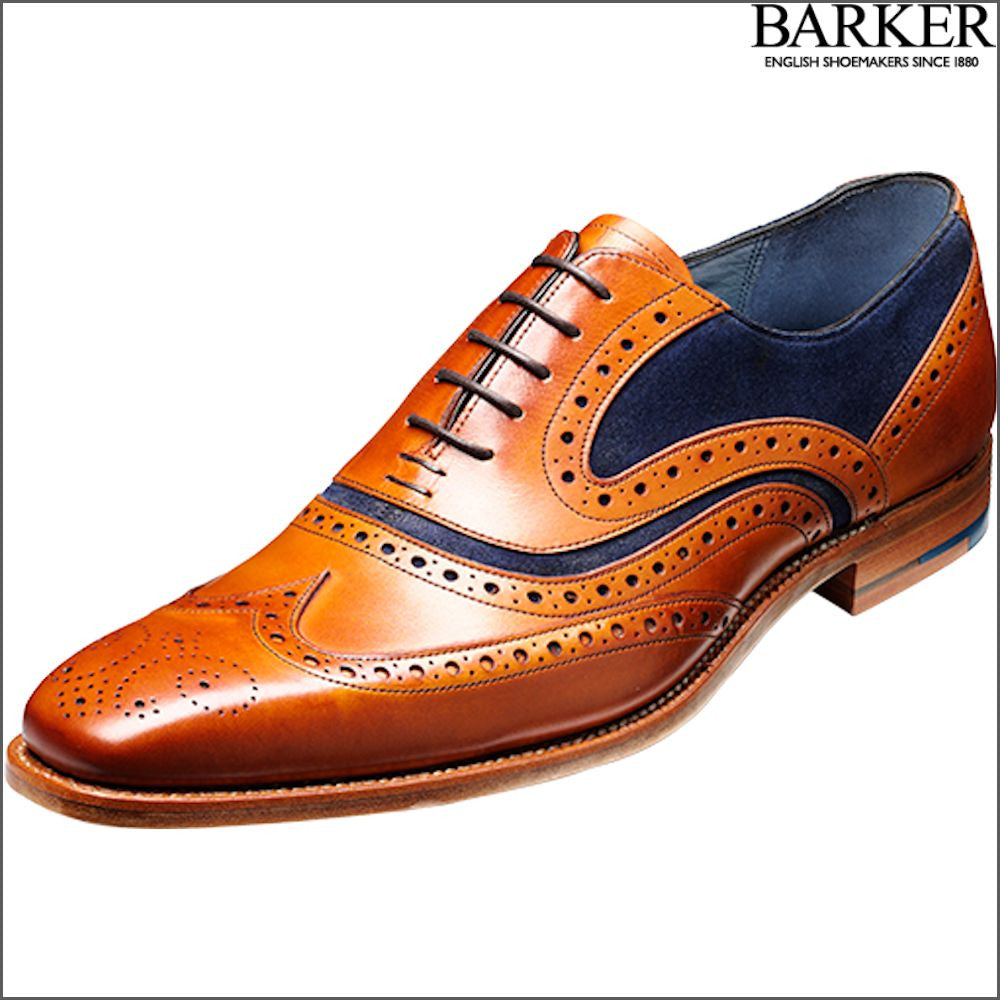 Barker McClean Cedar Calf/Blue Suede Wingtip Brogue/