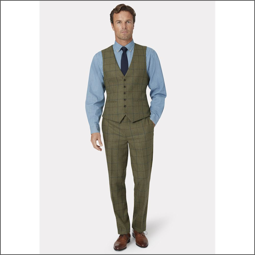 Brook Taverner Haincliffe Green with Blue Overcheck Tweed Suit Trouser/