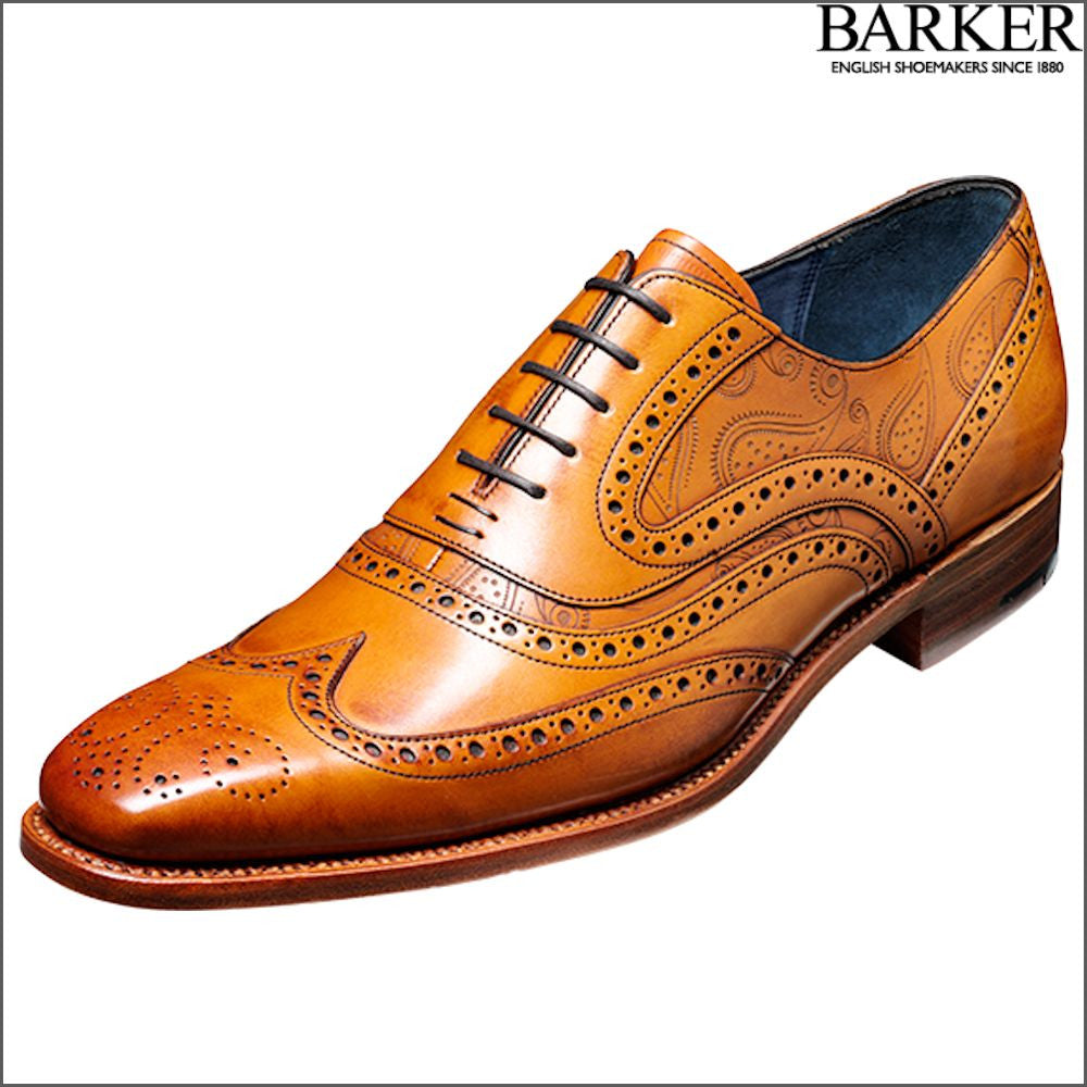 Barker McClean Cedar Calf/Paisley Laser Wingtip Brogue/