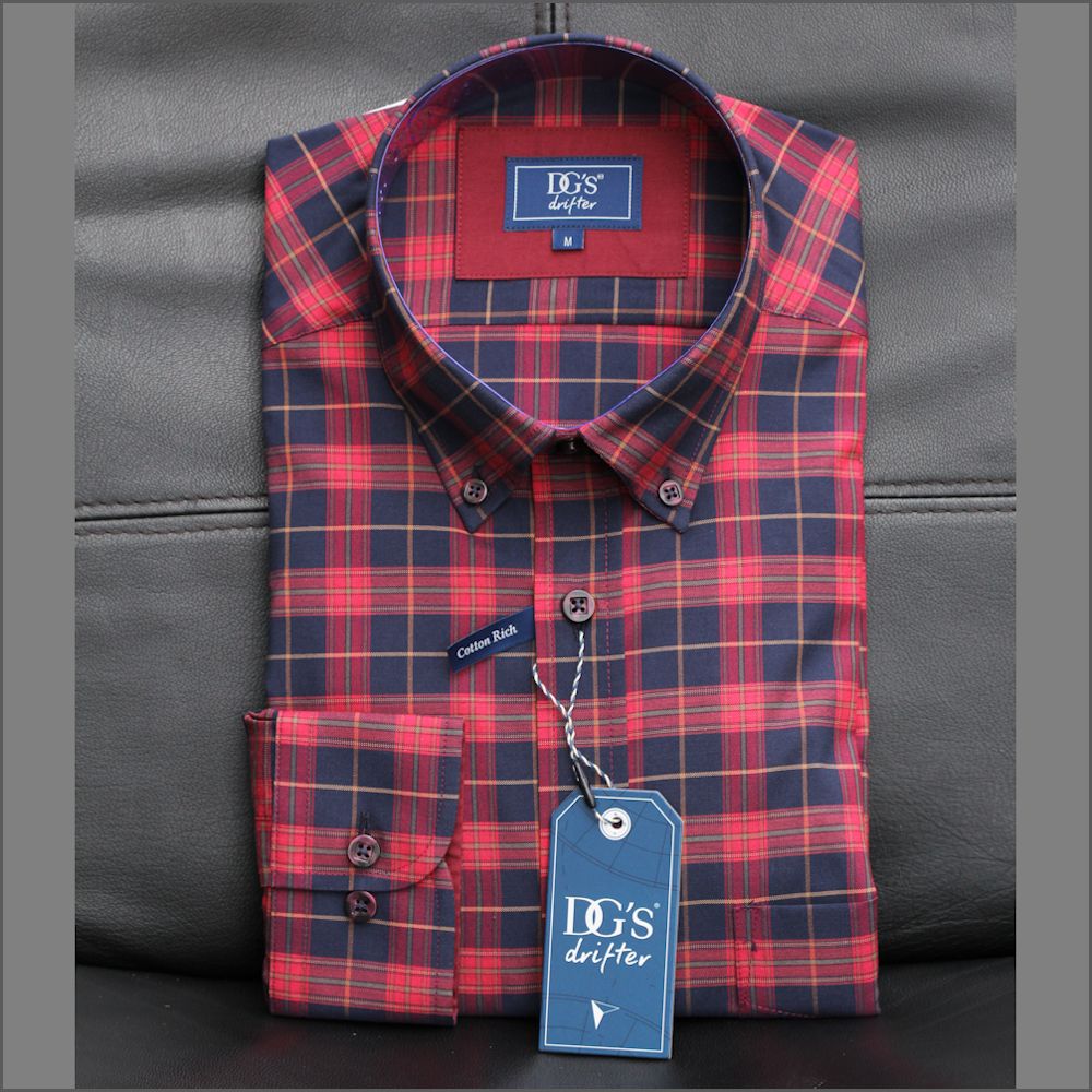 Drifter Ivano Maroon, Navy & Red Check Shirt^