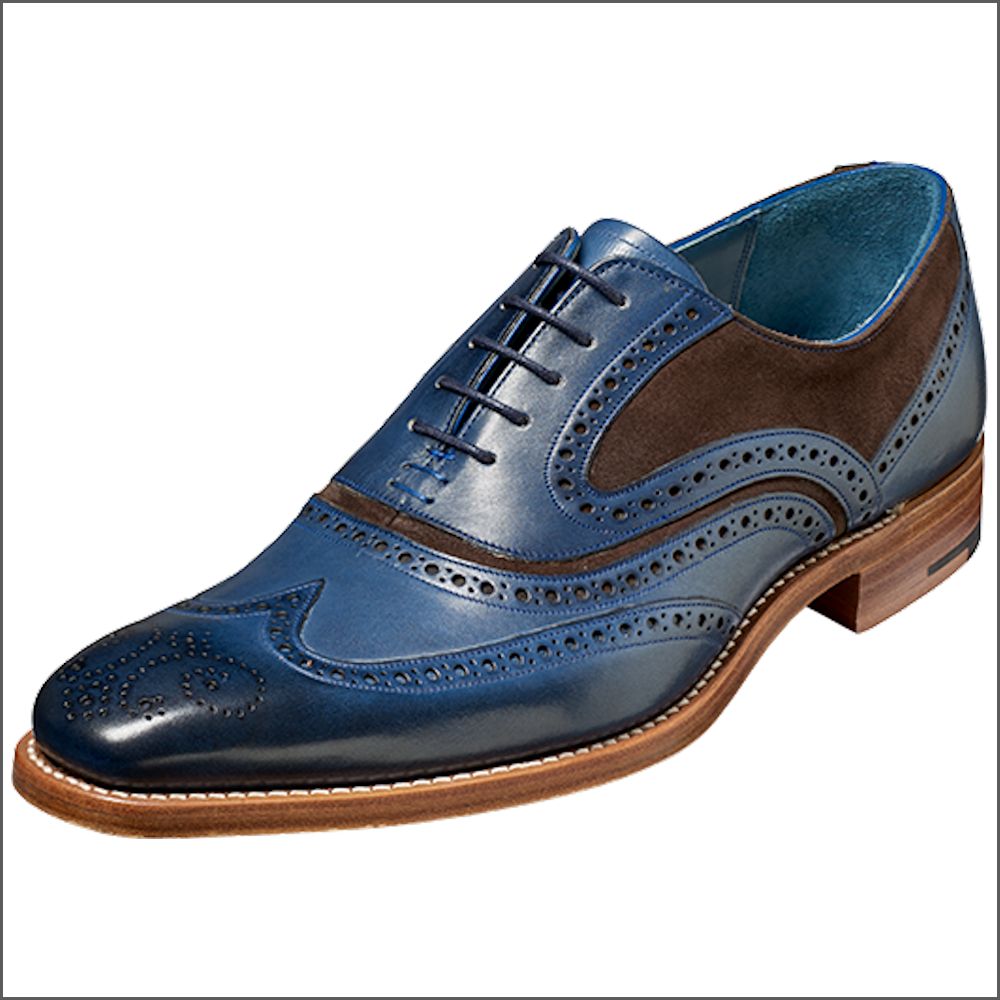 Barker McClean Navy Hand Painted / Choc Suede Wingtip Brogue/