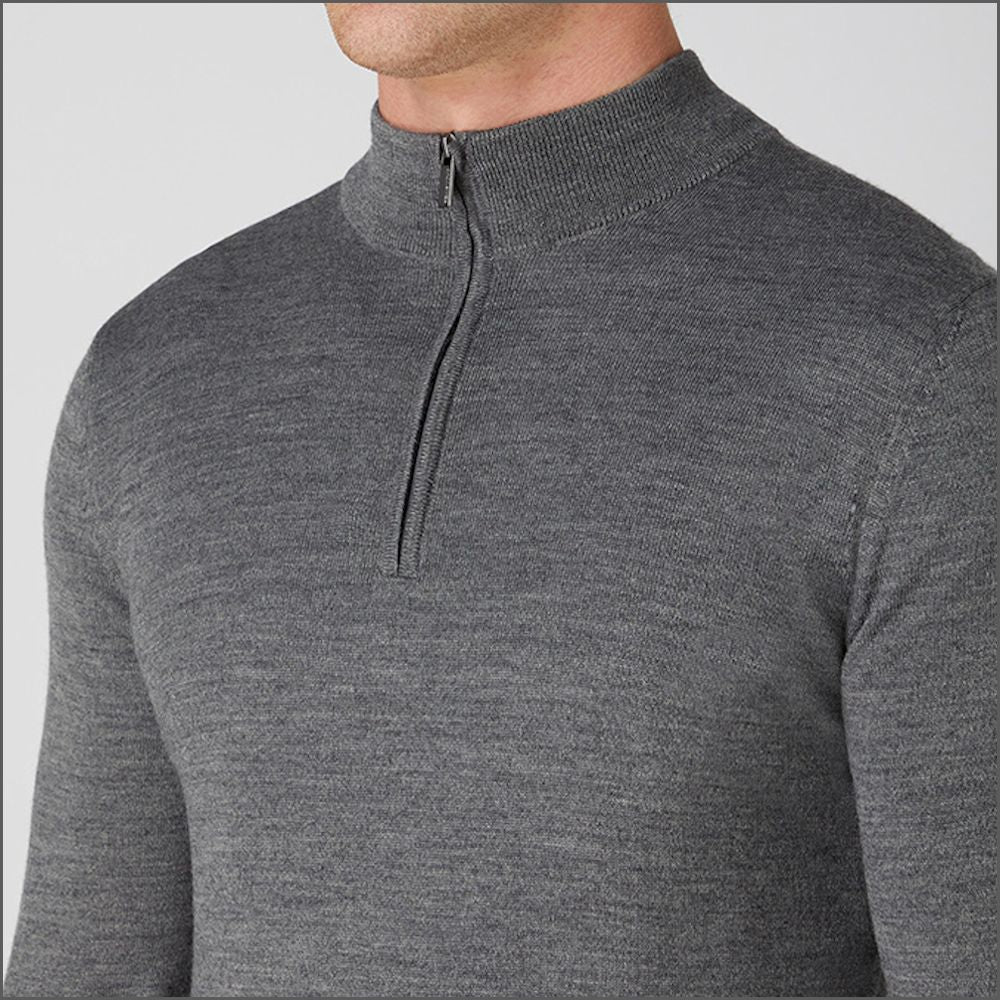 Remus Uomo Grey Tapered Fit Merino Wool-Blend Half Zip Sweater>>