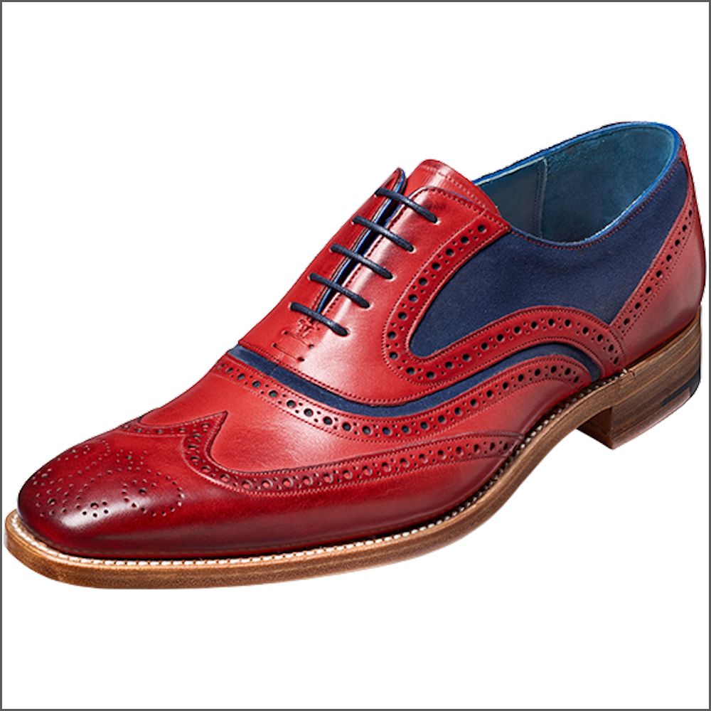 Barker McClean Red Hand Painted / Navy Suede Wingtip Brogue/