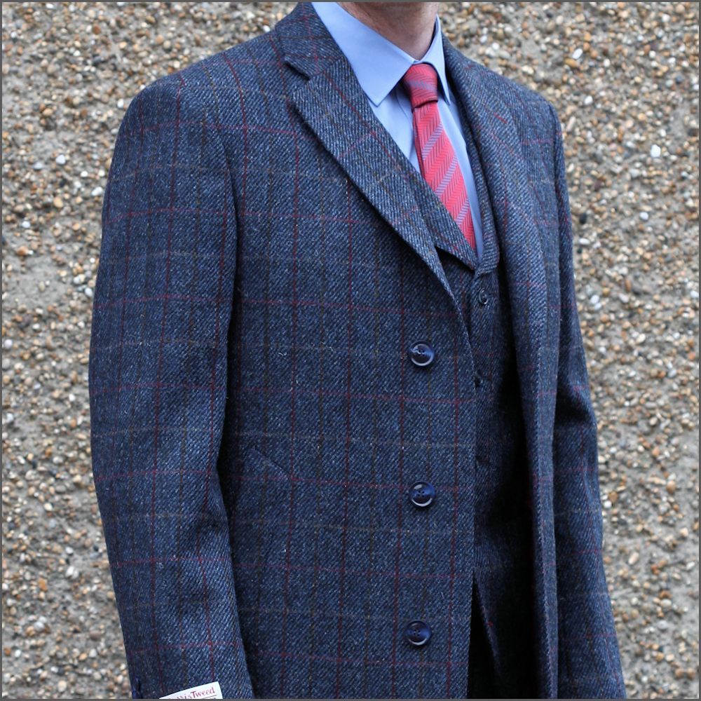Harris Tweed Blue Red Check Overcoat, | cwmenswear
