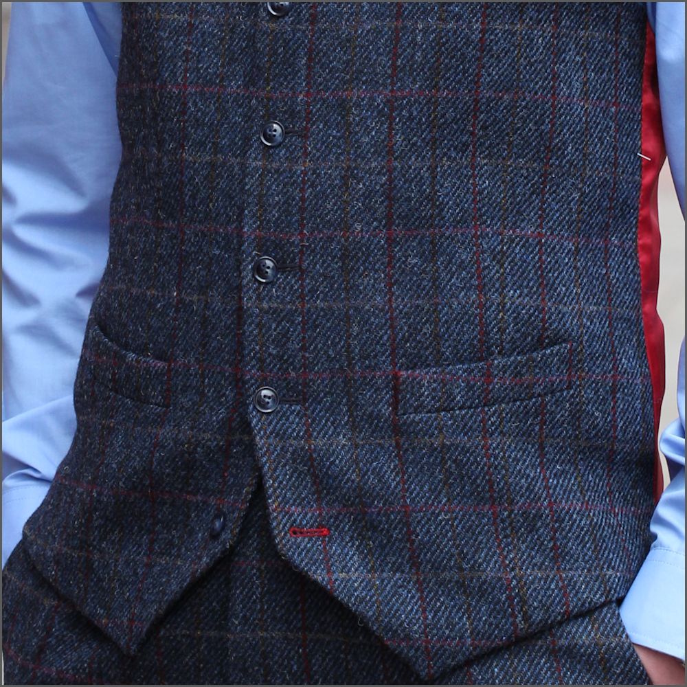 Harris Tweed Blue with Wine Check Waist Coat>>