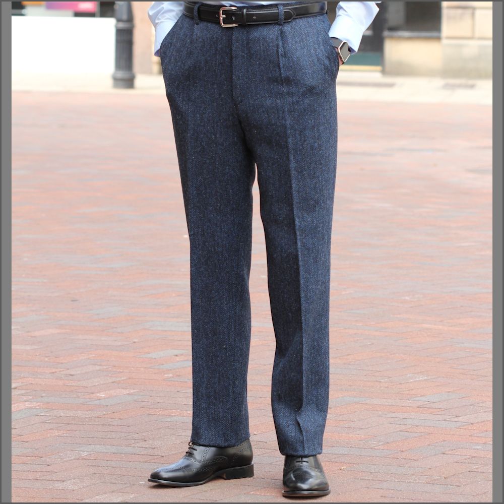 Harris Tweed Dark Blue Herringbone Trouser | cwmenswear