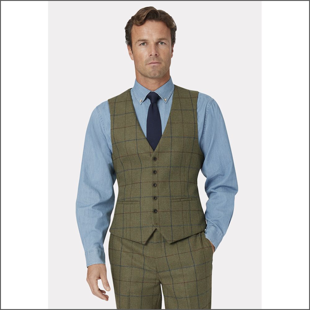 Brook Taverner Haincliffe Green with Blue Overcheck Waist Coat**