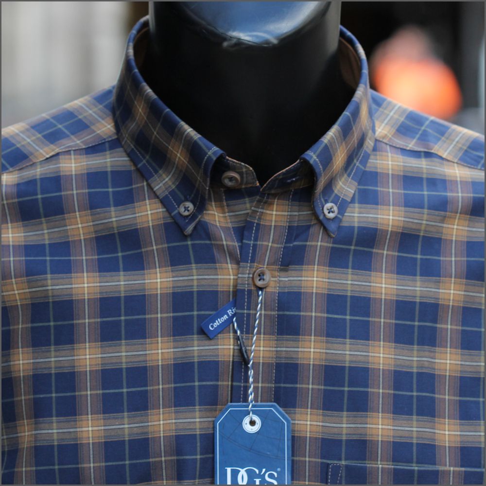 Drifter Ivano Tan,Navy & Beige Check Shirt^