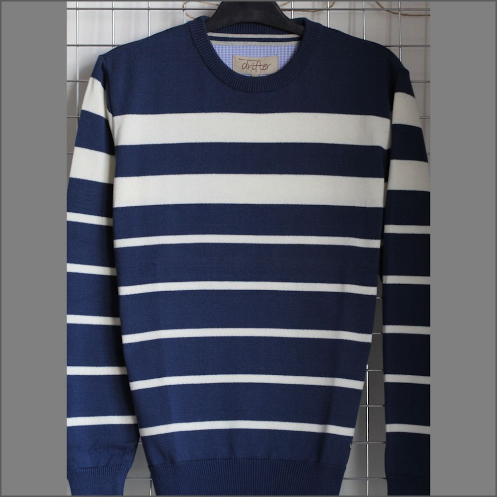 Drifter Blue & Cream Stripe Pattern Crew^