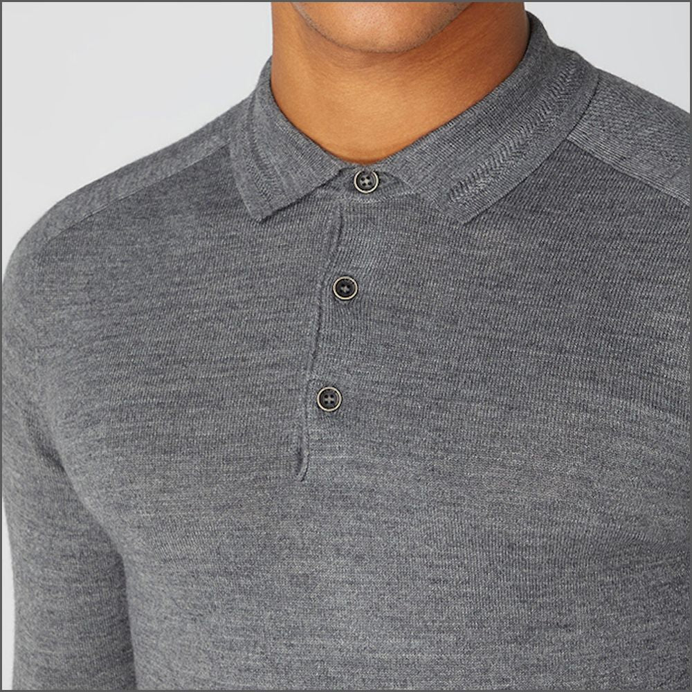 Reums Uomo Grey Slim Fit Merino Wool-Blend Long Sleeve Knitted Polo ...