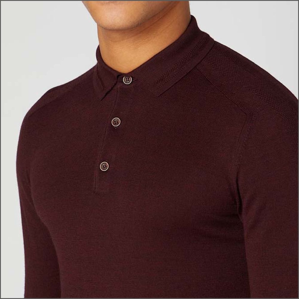 Reums Uomo Slim Fit Merino Wool-Blend Wine Polo>>