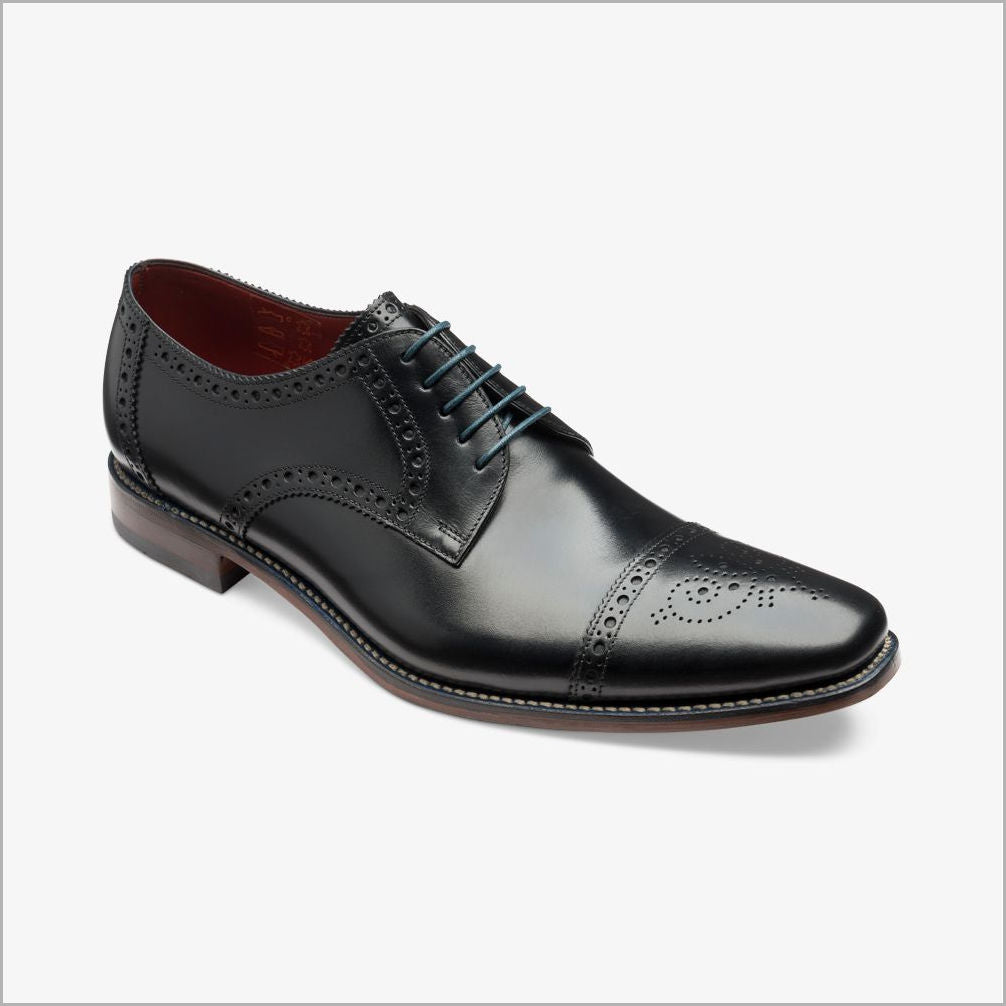 Loake Foley Black Stlyish Semi Brogue Derby Shoe*