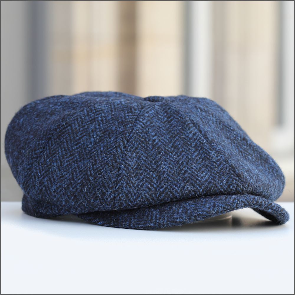 Harris Tweed  Carloway 8 Piece Blue Herringbone Cap+