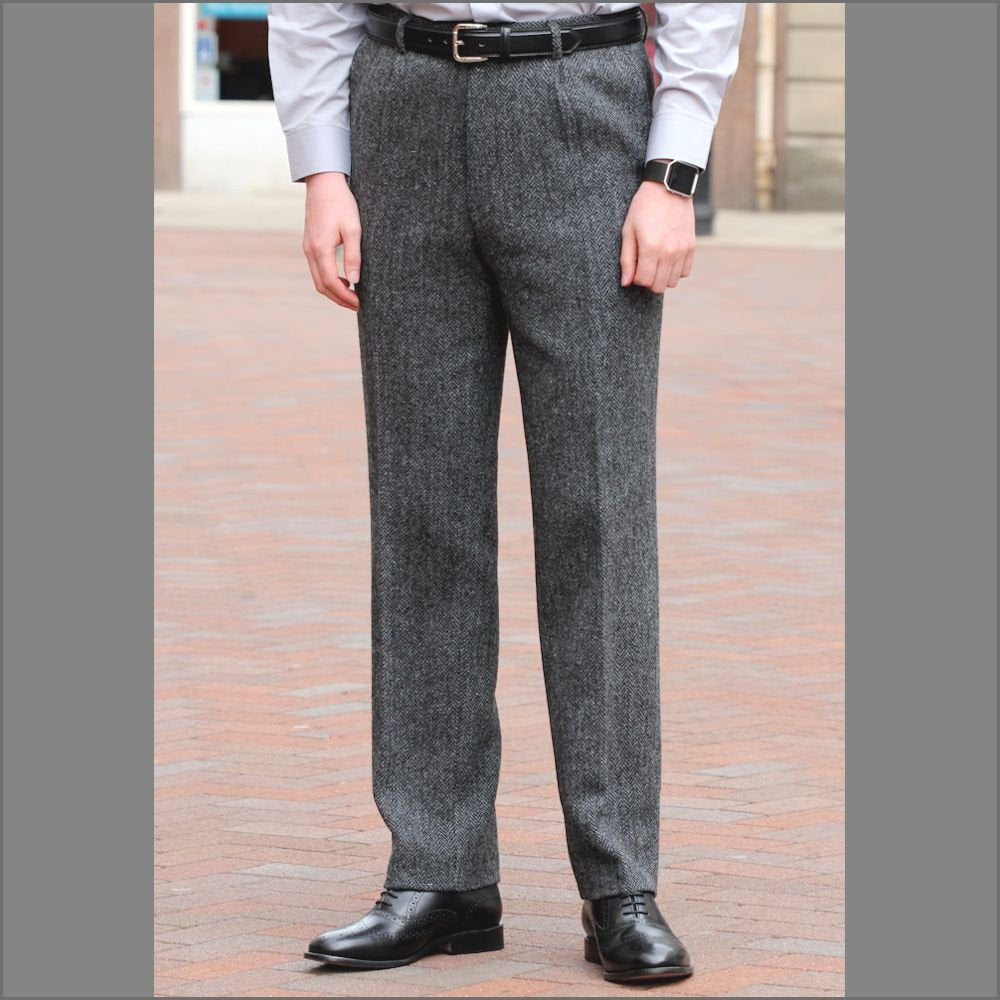 Harris Tweed Grey Herringbone Trouser | cwmenswear