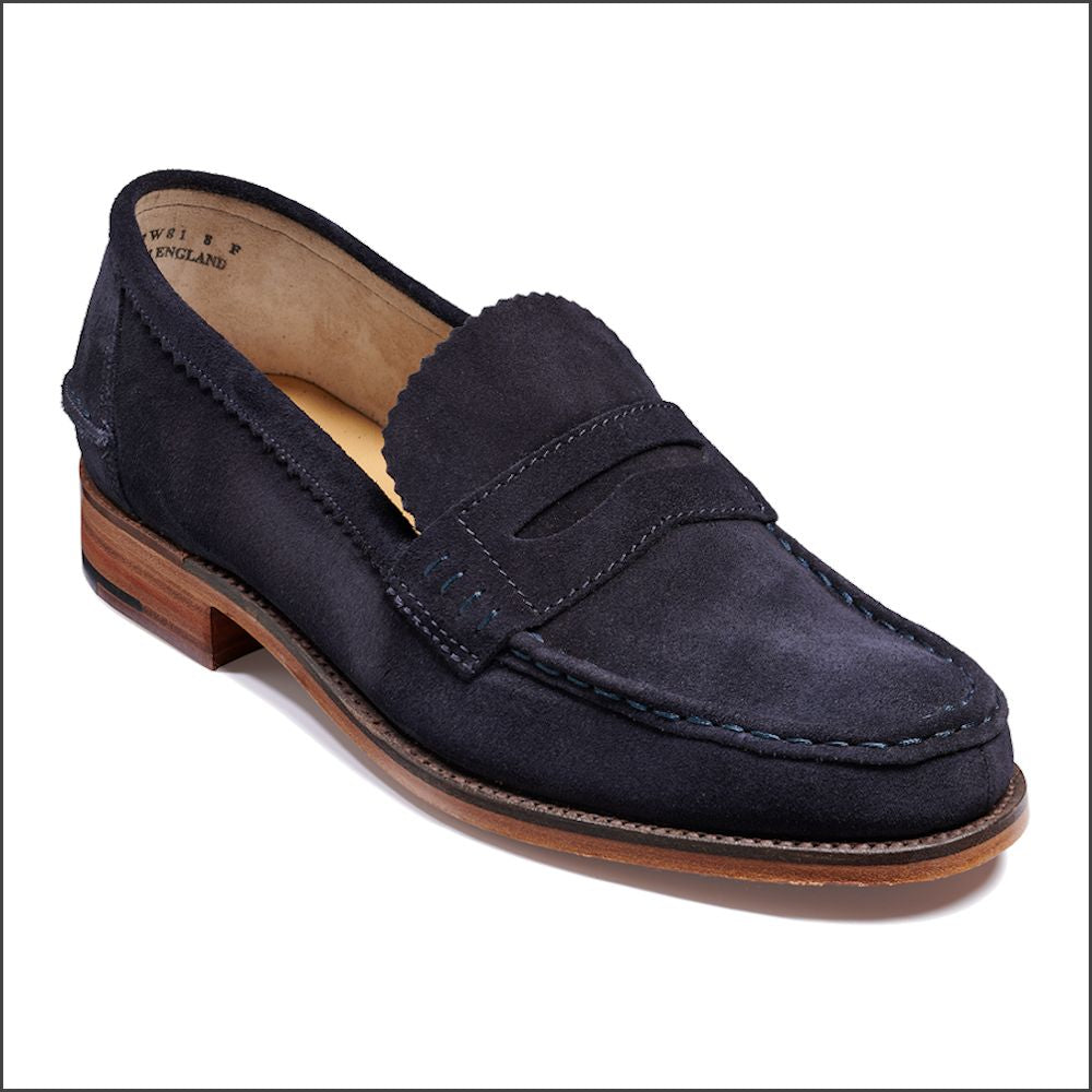 Barker Caruso Navy Suede Penny Loafer/