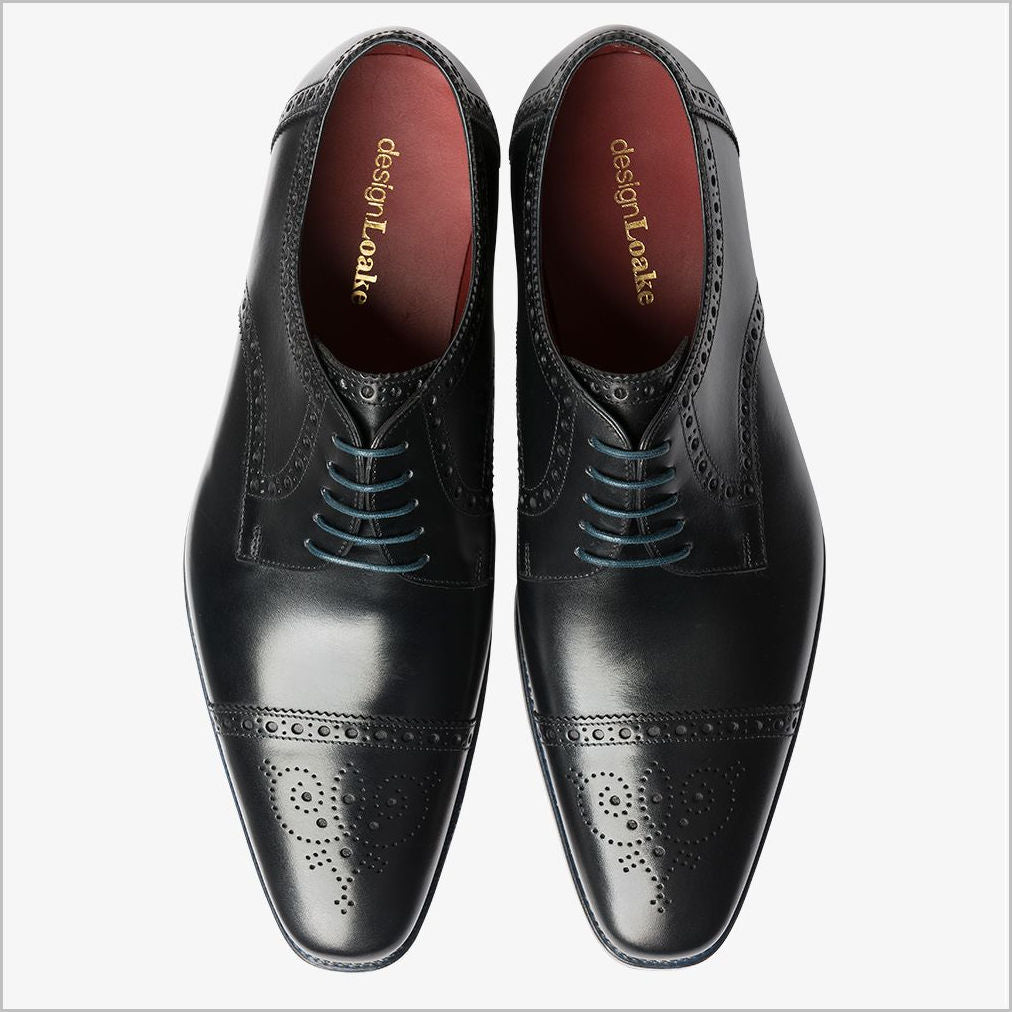 Loake Foley Black Stlyish Semi Brogue Derby Shoe*