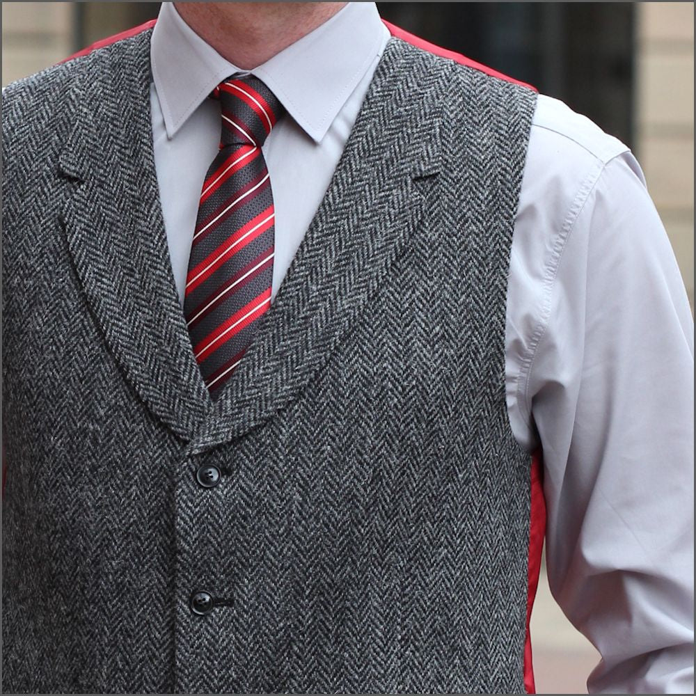 Harris Tweed  Grey Herringbone Waistcoat>