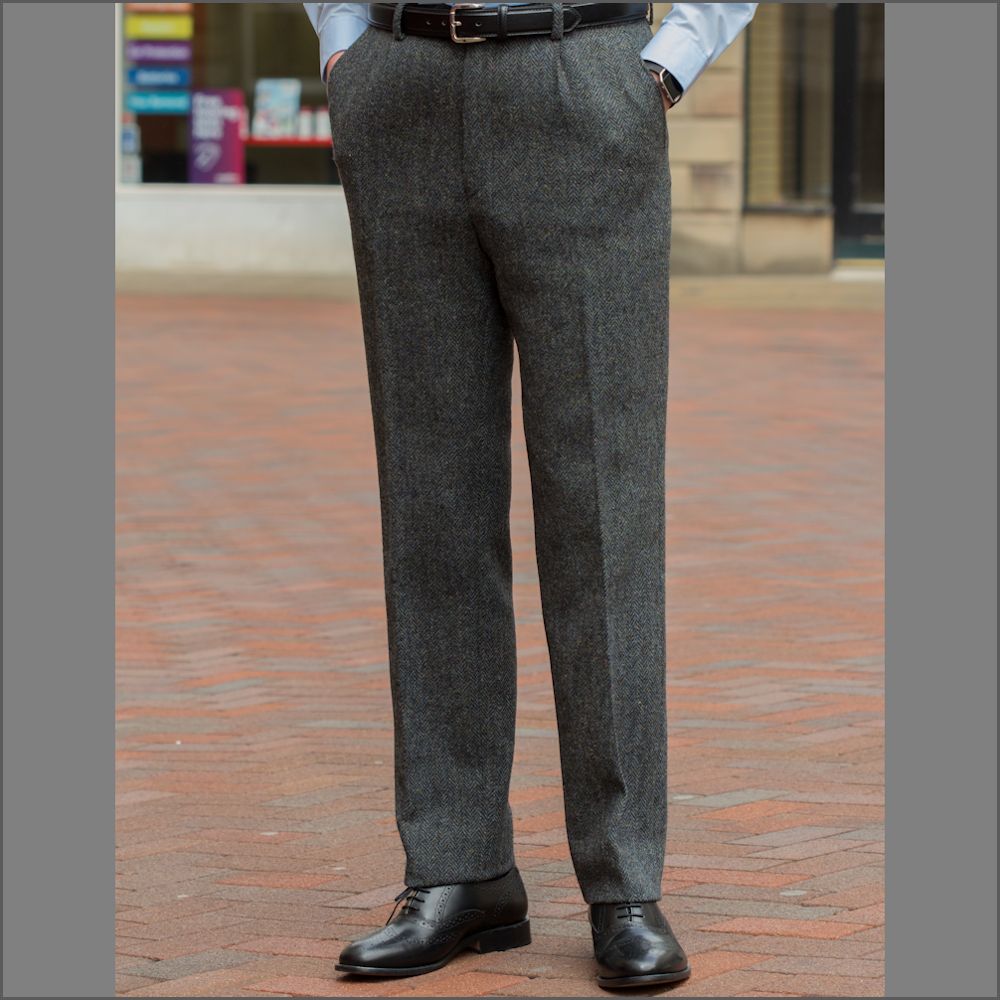 Harris Tweed Heather Blue Herringbone Trouser | cwmenswear