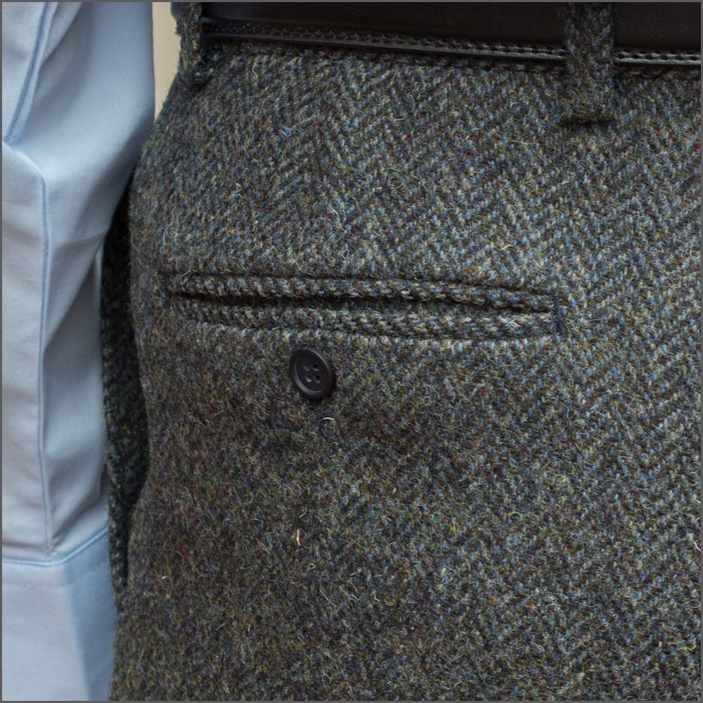 Harris Tweed Heather Blue Herringbone Trouser | cwmenswear