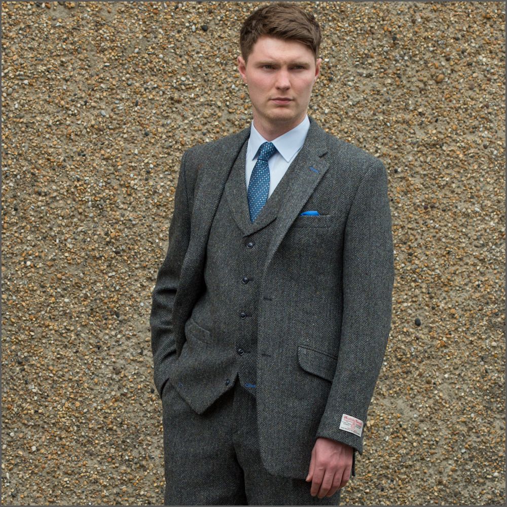 Harris Tweed Heather Blue Herringbone Jacket>