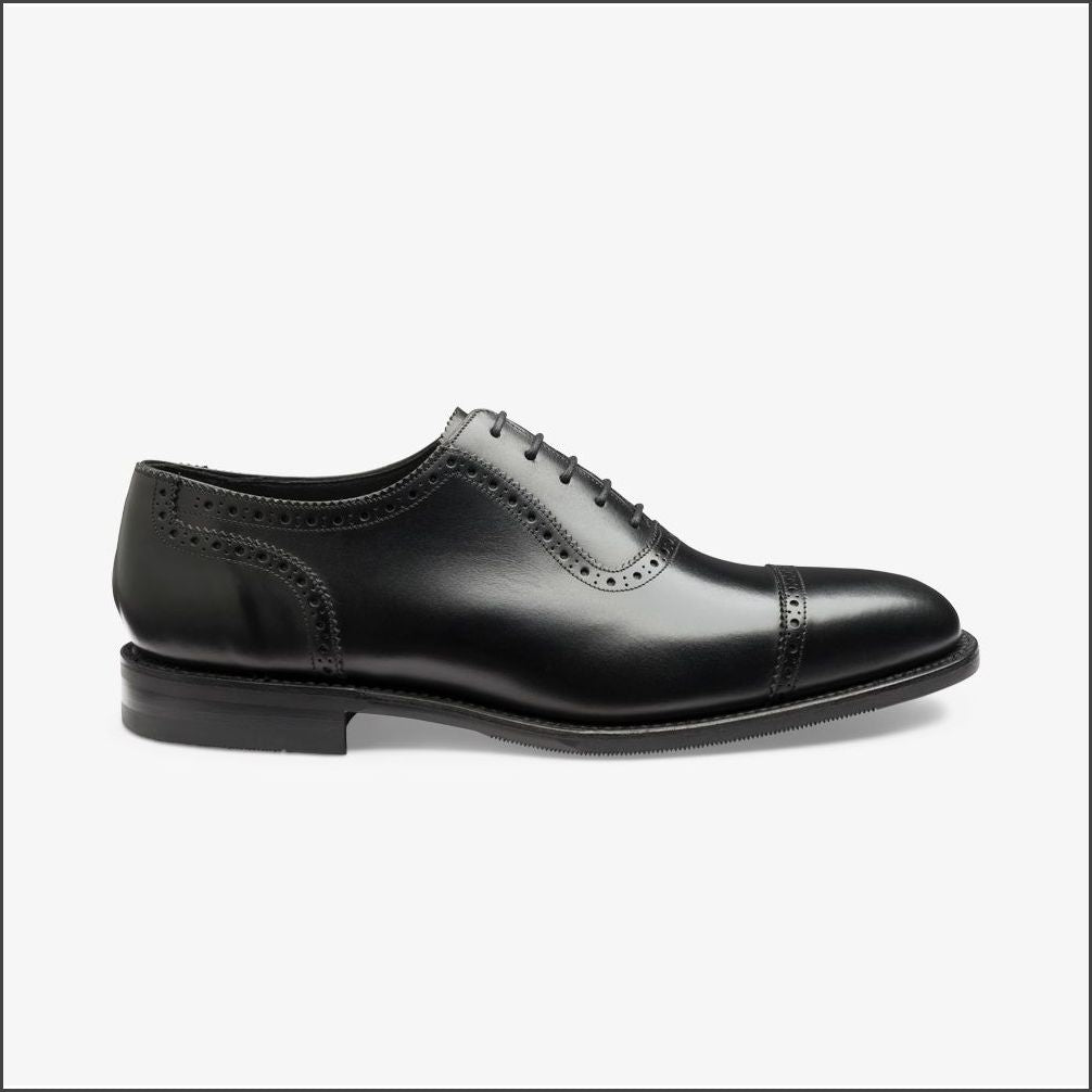 Loake Fleet Black Semi Brogue Oxford Shoe- | cwmenswear