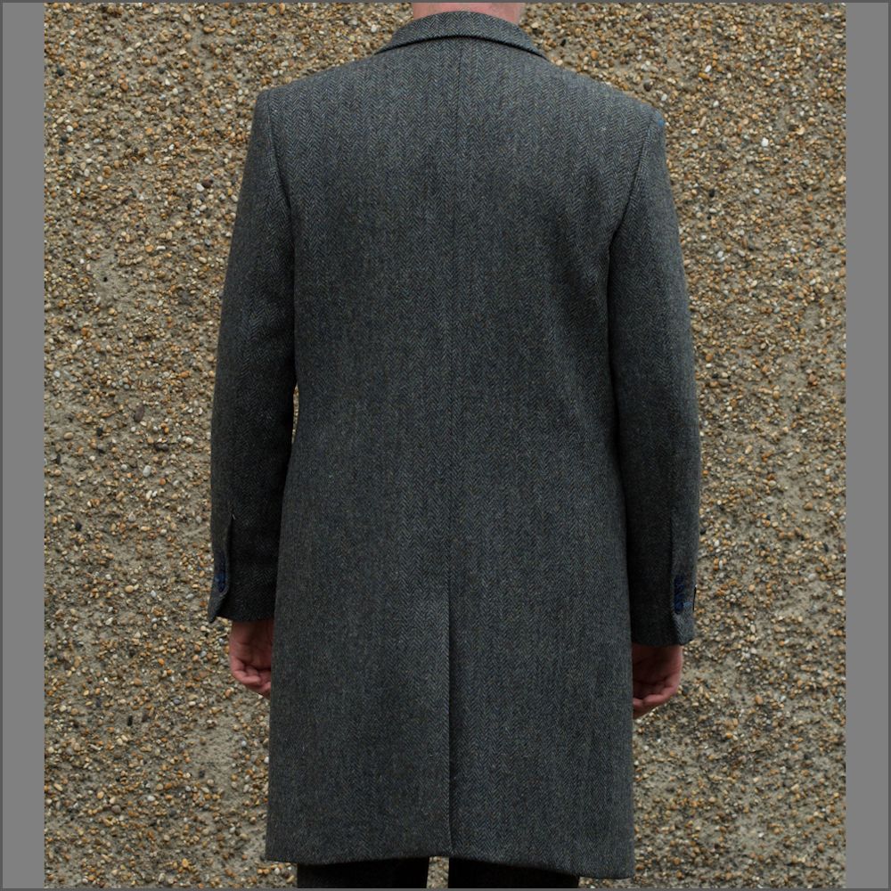 Harris Tweed Blue Heather Herringbone Overcoat<>