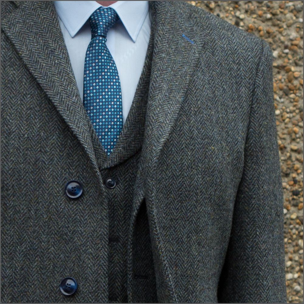 Harris Tweed Blue Heather Herringbone Overcoat* | cwmenswear