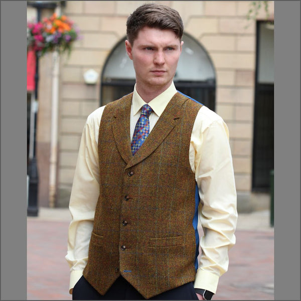 Harris Tweed Rust Check Waistcoat. | cwmenswear