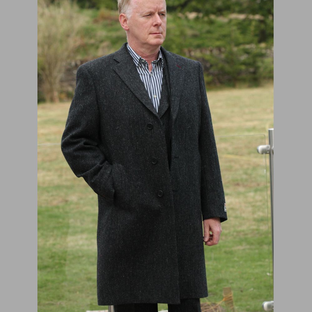 Harris Tweed Charcoal Herringbone Overcoat<>