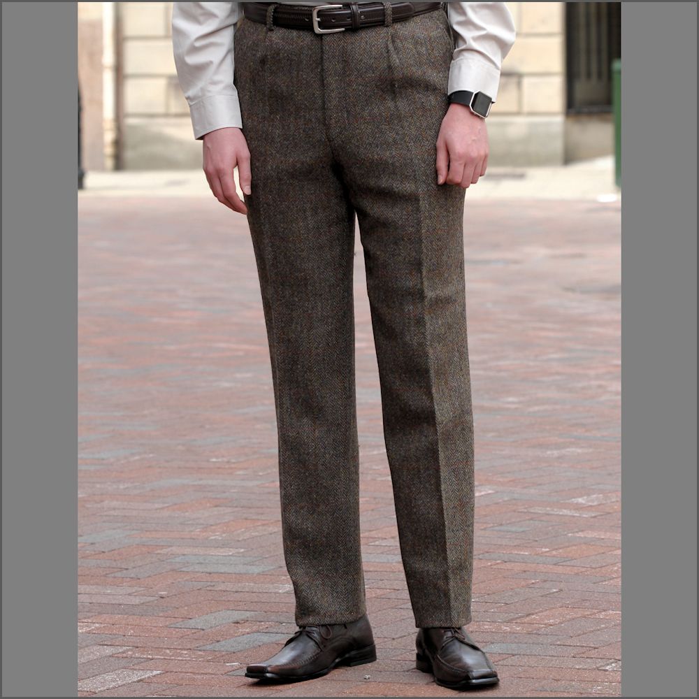 Harris Tweed Brown Herringbone Trouser | cwmenswear