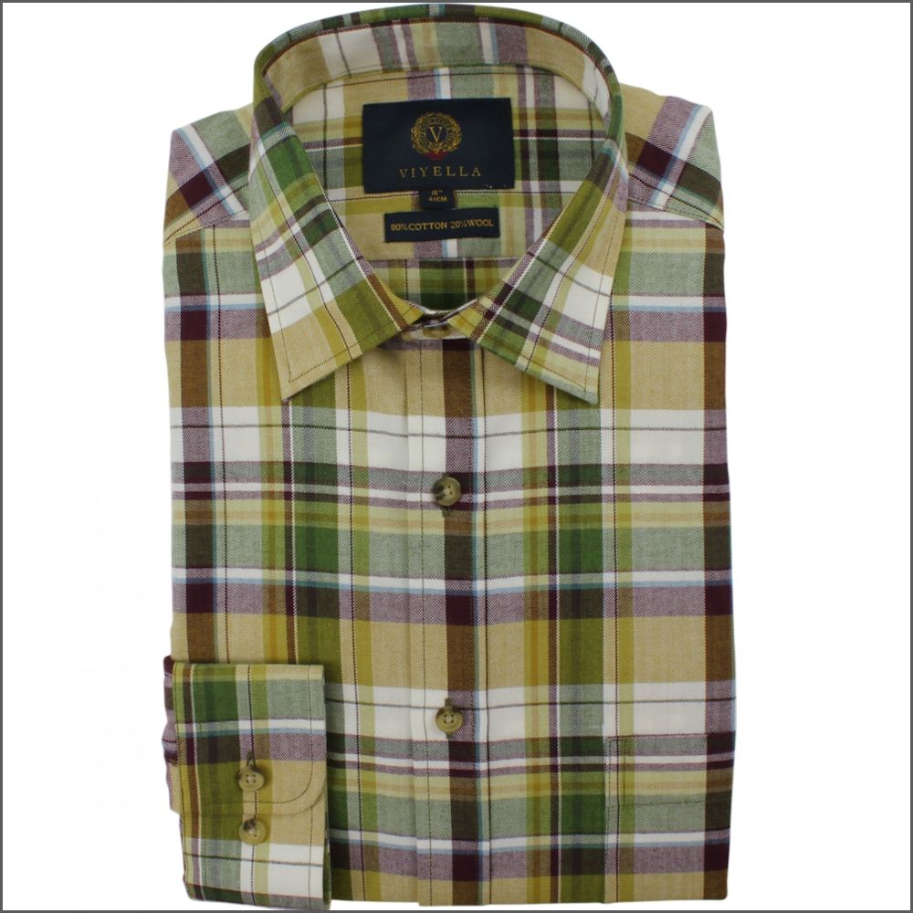 Viyella Gold Purple Check Wool Blend  Shirt<>