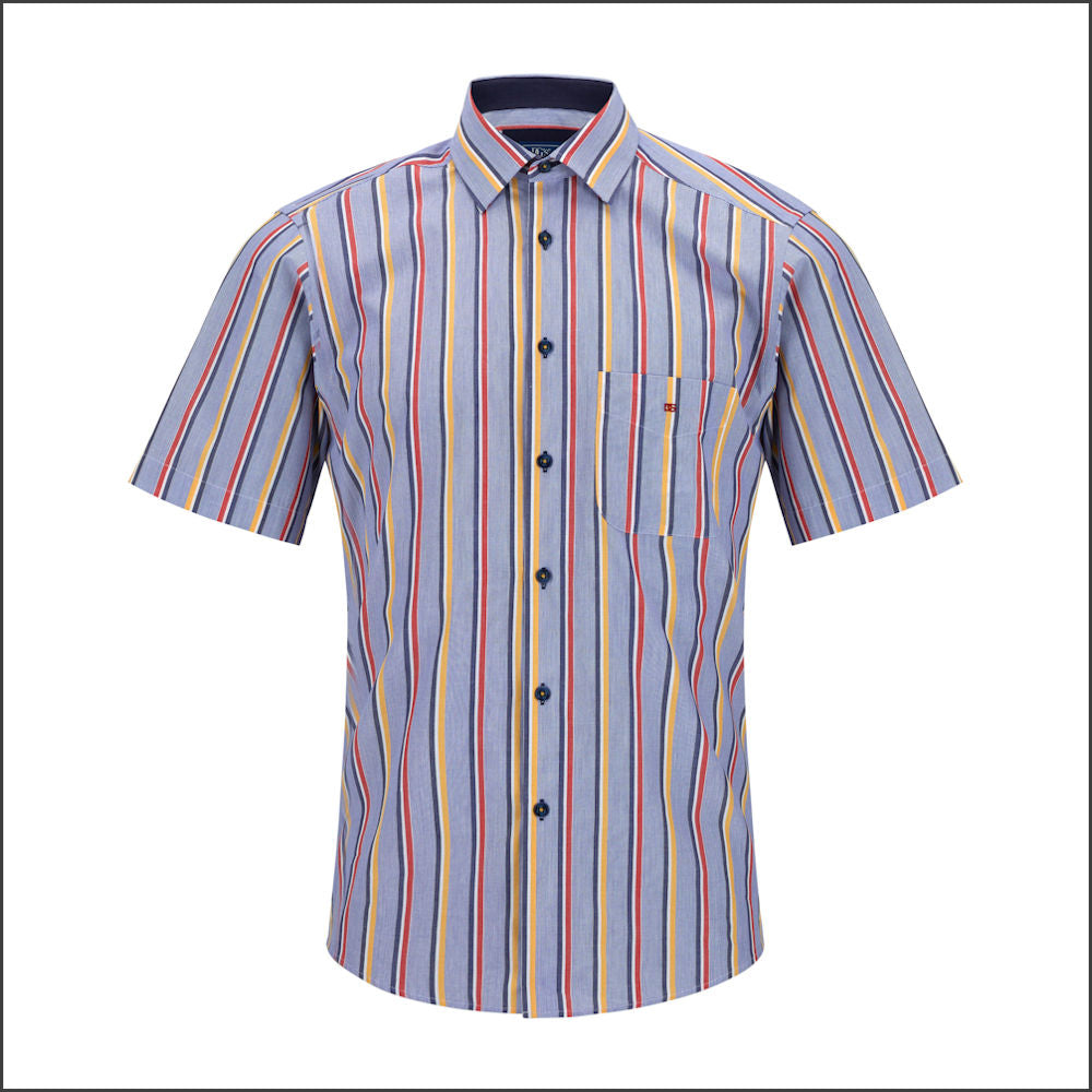 Dg's Blue  Multi Stripe Short Sleeve^