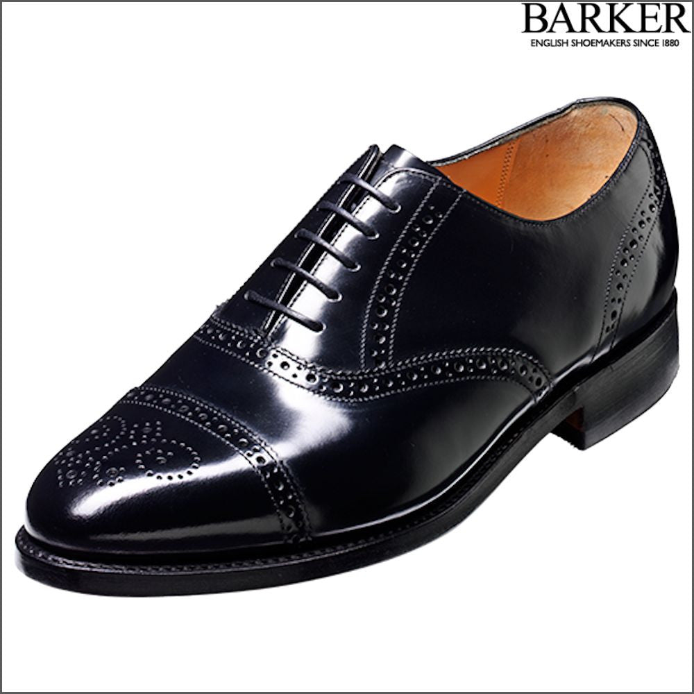 Barker Alfred Black Hi-Shine Toe Cap Brogue/