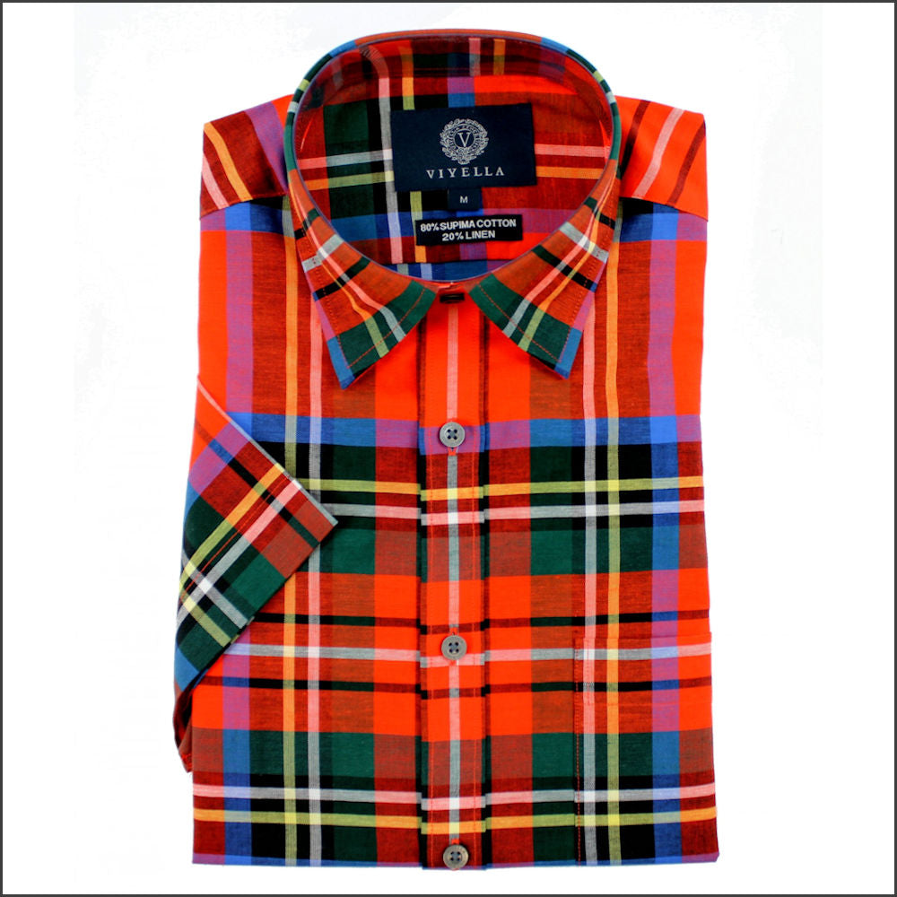 Viyella Royal Stewart Tartan Supima Cotton & Linen SS//