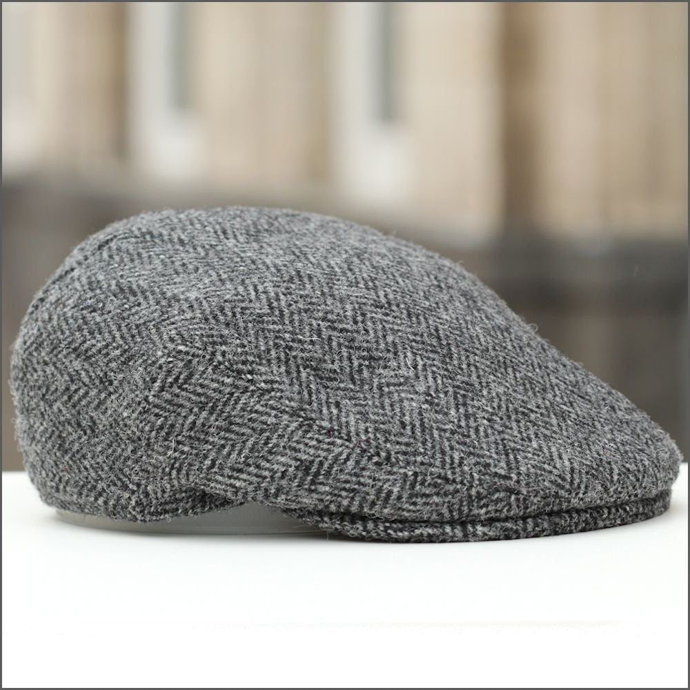 Harris Tweed Stornoway Grey Herringbone Cap+