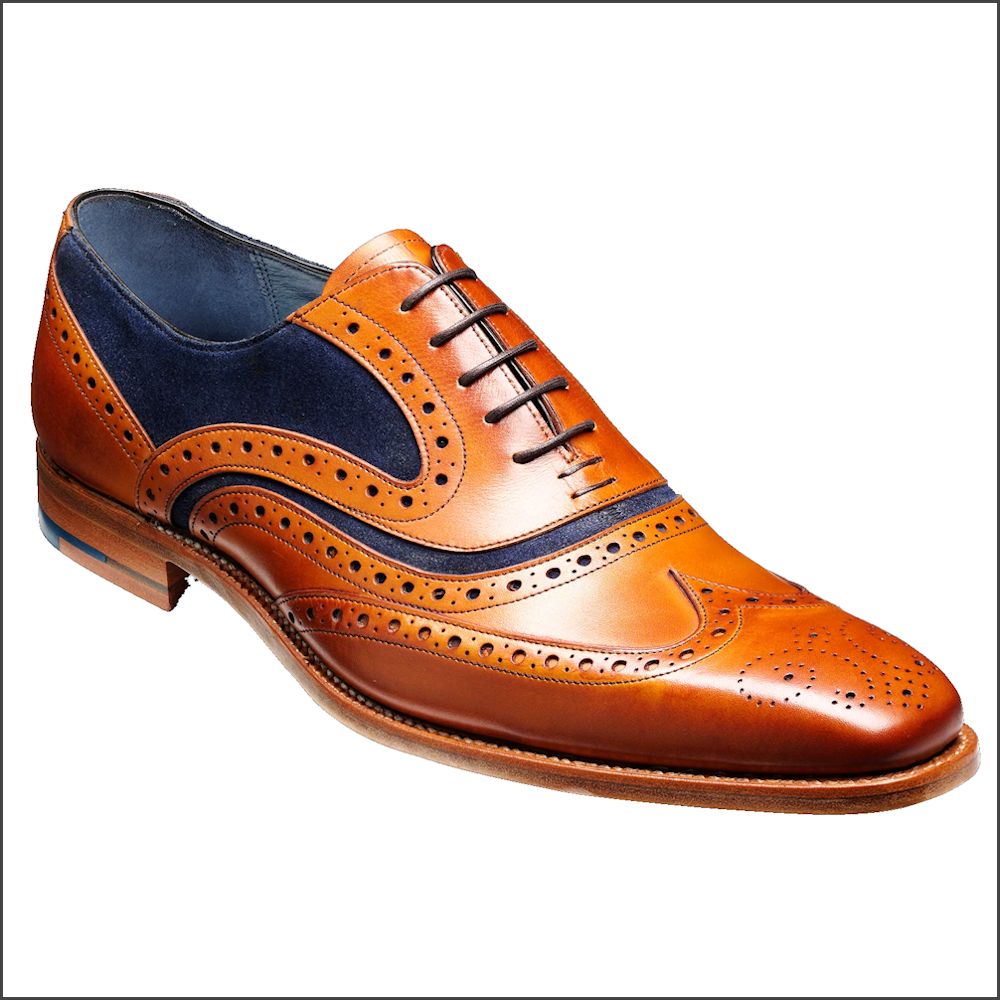 Barker McClean Cedar Calf/Blue Suede Wingtip Brogue/