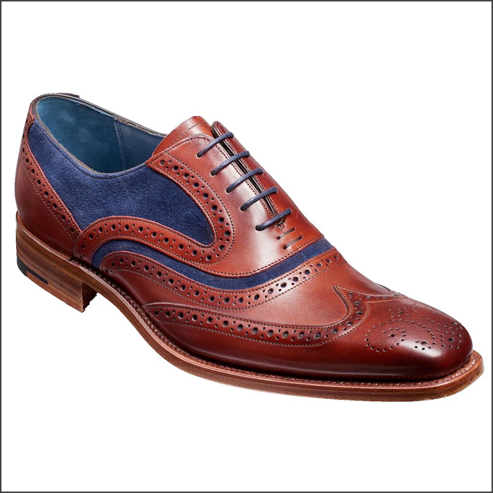 Barker McClean Rosewood Calf / Navy Suede Wingtip Brogue/