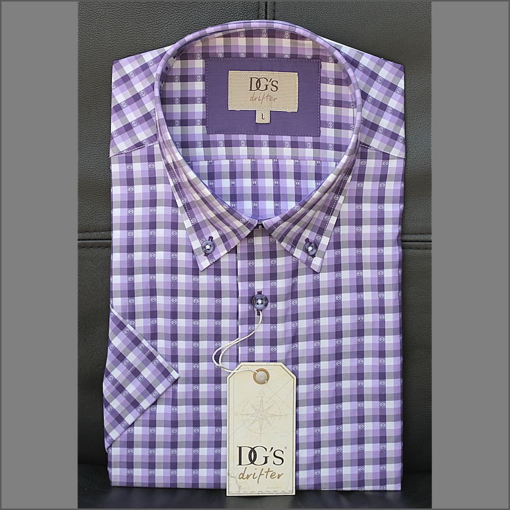 Drifter Ivano Purple/White Check Short Sleeve Shirt+