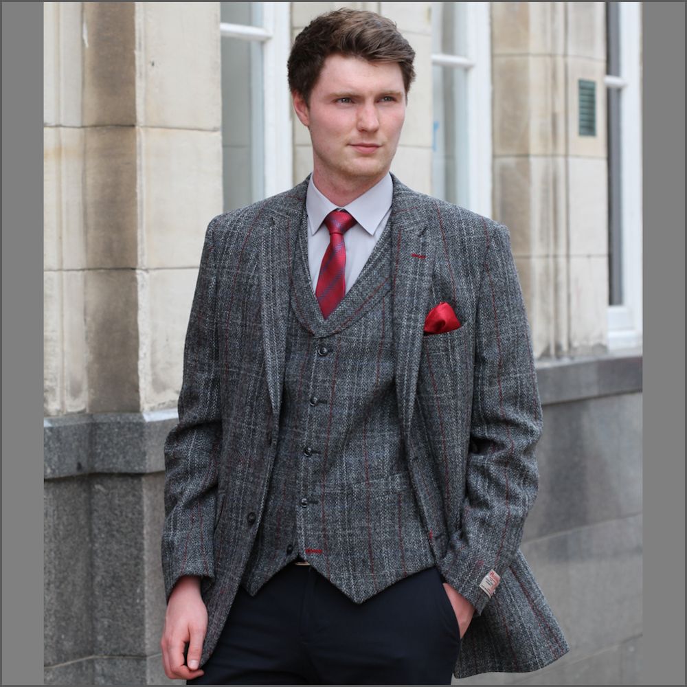 Harris Tweed Grey, Wine Check Jacket