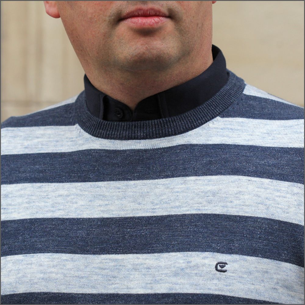 Casa Moda Blue Cotton Crew Neck^