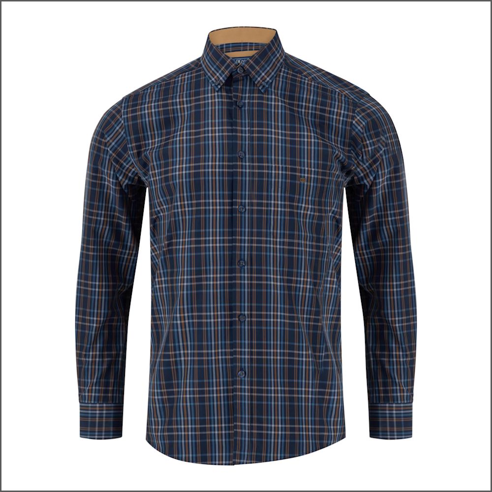 Drifter Ivano Navy, Brown & Blue Check Shirt^