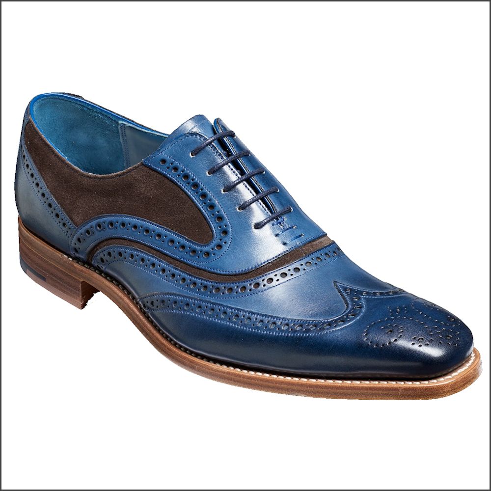 Barker McClean Navy Hand Painted / Choc Suede Wingtip Brogue/