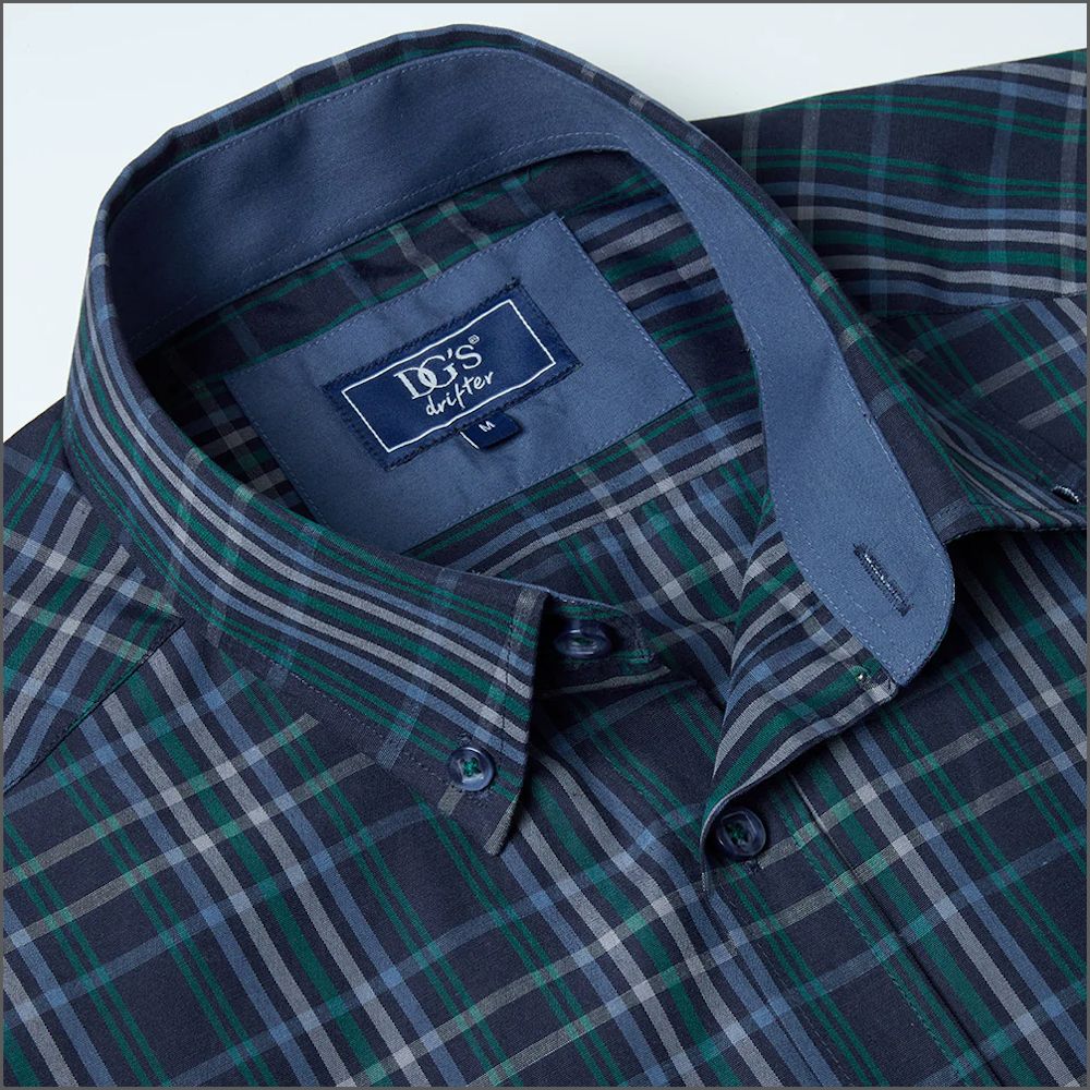 Drifter Ivano Green, Navy & Blue Check Shirt^