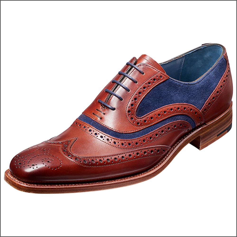 Barker McClean Rosewood Calf / Navy Suede Wingtip Brogue/