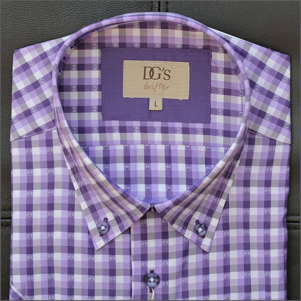 Drifter Ivano Purple/White Check Short Sleeve Shirt+